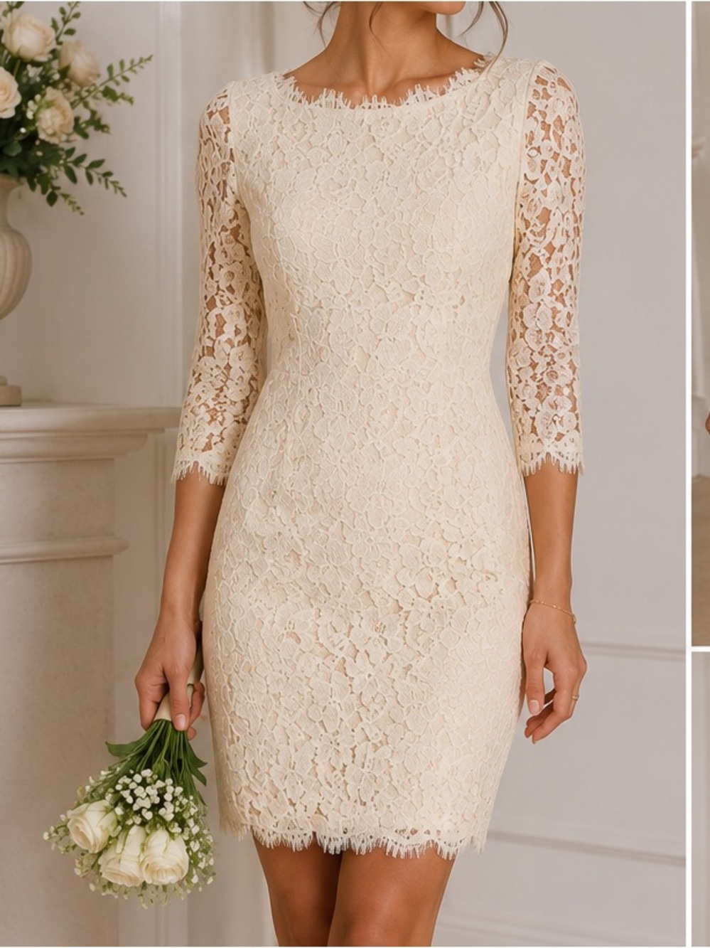 Diane von Furstenberg Ivory Lace Sheath Dress – Bridal Chic – Size 0